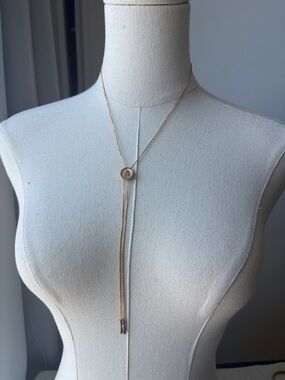 Delicate Gold Tone Lariat Bolo Style Necklace